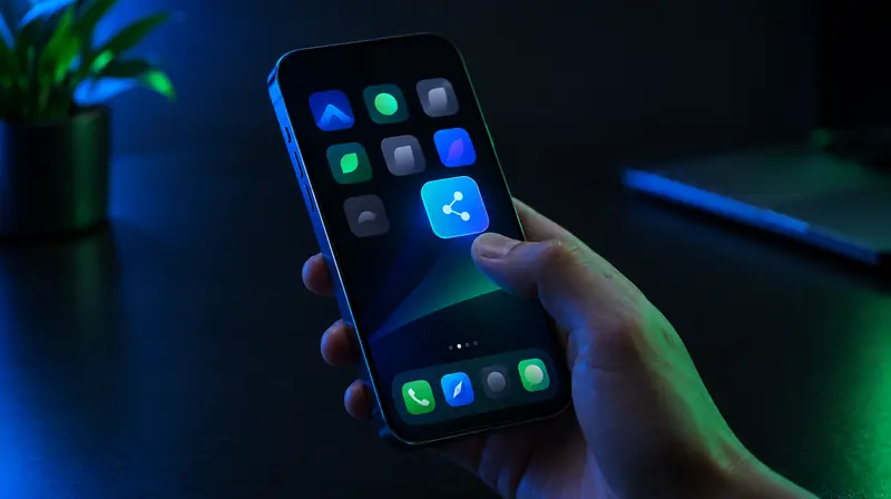 Mano sosteniendo un celular y agregando un acceso a la pantalla de inicio