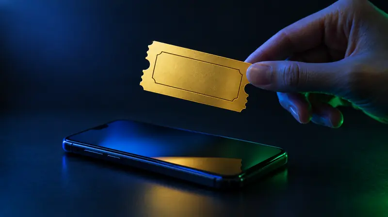Cupón dorado con un espacio de código sobre un celular