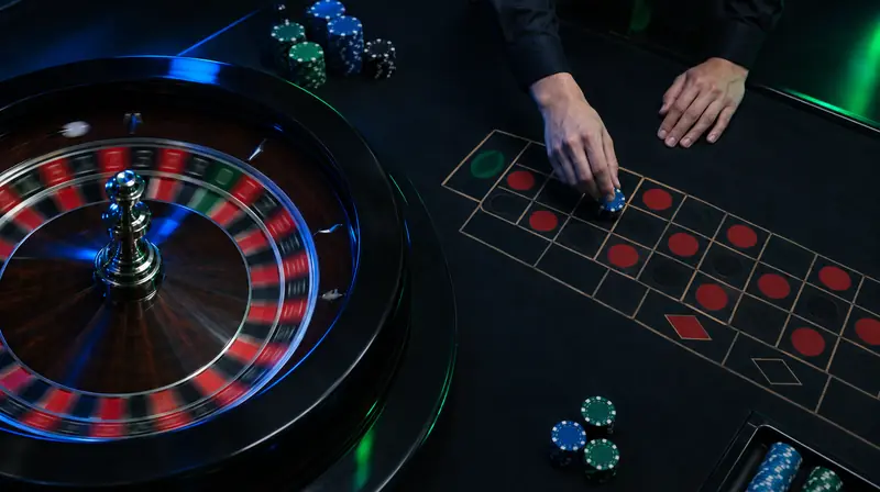 Mesa de ruleta en vivo con las manos del crupier