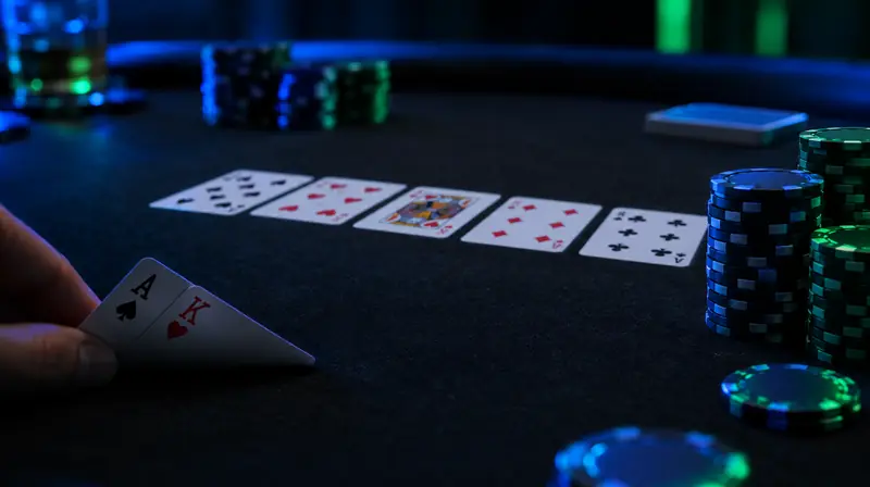 Mesa de póker con cartas y fichas