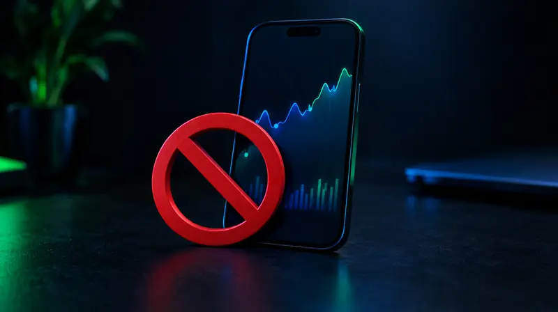 Celular con una gráfica de predicción tachada en rojo
