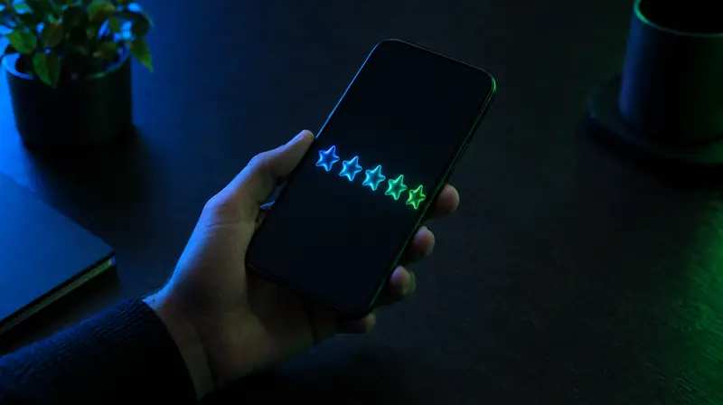 Celular con cinco estrellas de calificación