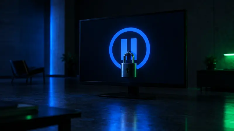 Pantalla con símbolo de pausa y un candado