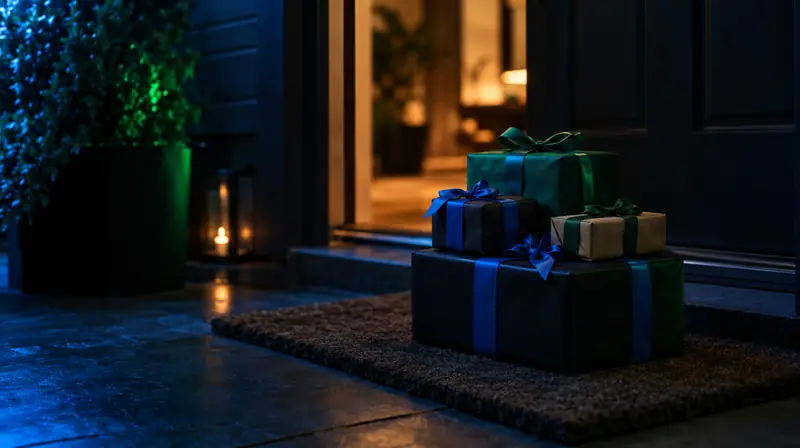 Tapete de bienvenida con varias cajas de regalo