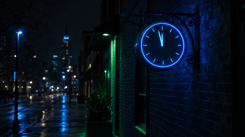 Reloj de neón en una calle de noche