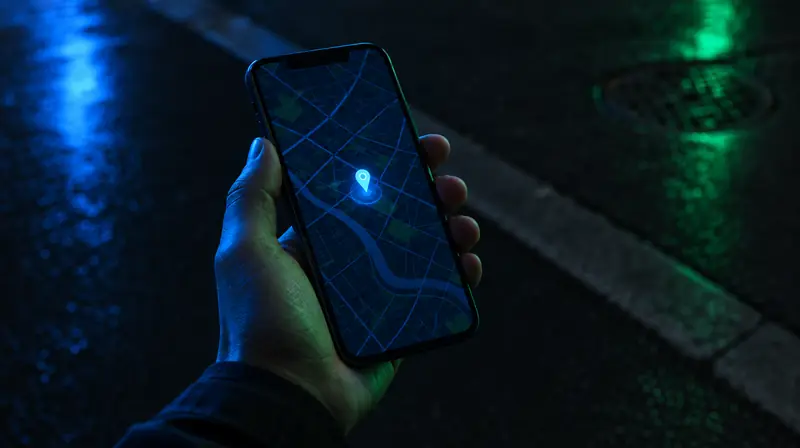 Celular con un mapa y un pin de ubicación