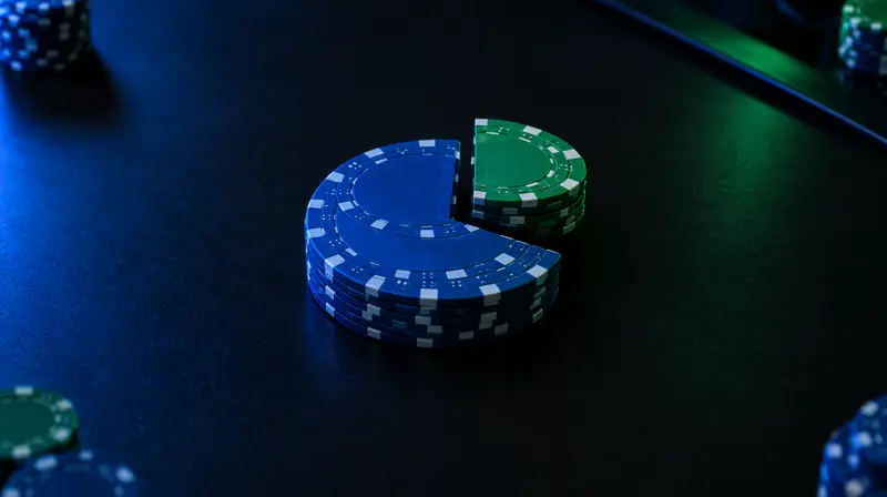 Gráfica de pastel hecha con fichas de casino
