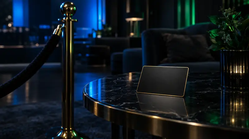 Salón elegante con cordón de terciopelo y una tarjeta negra con dorado
